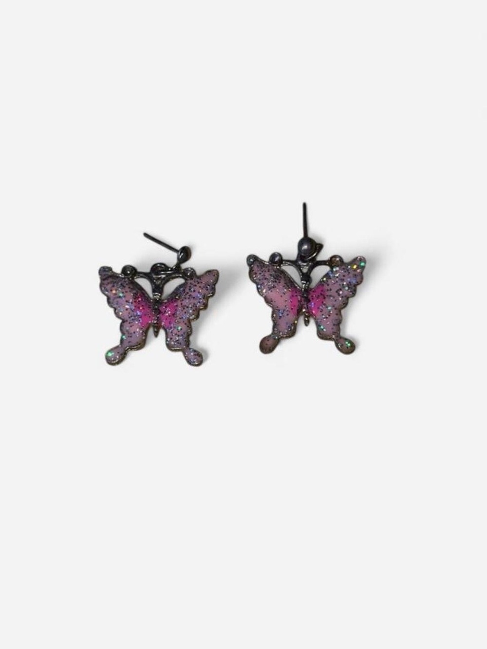 Glitter Pink Butterfly Stud Earrings